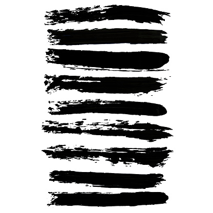 Black vector brush stroke set isolated on white background. Trendy brush stroke for black ink paint,grunge backdrop, dirt banner,watercolor design and dirty texture.