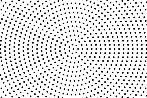 Black white dotted texture. Radial halftone vector background. Centered dotted pattern.