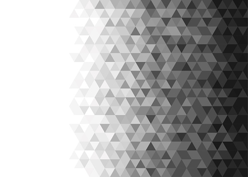 Black white triangle mosaic background. Gradient polygonal pattern. Vector geometry futuristic decoration.