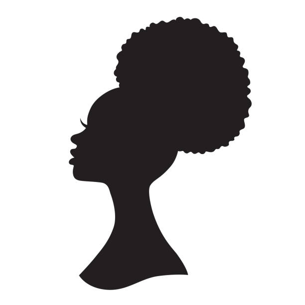 Black Woman Afro Puff Drawstring Ponytail Black woman with puff drawstring ponytail silhouette. Vector illustration of African American woman profile with afro ponytail hairstyle. afro hairstyle stock illustrations