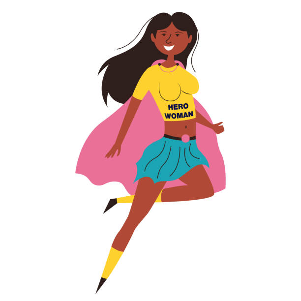 Black woman hero African American Black woman hero African American. African American achievements. A man with superpowers saves the world. Vector editable illustration black superwoman stock illustrations