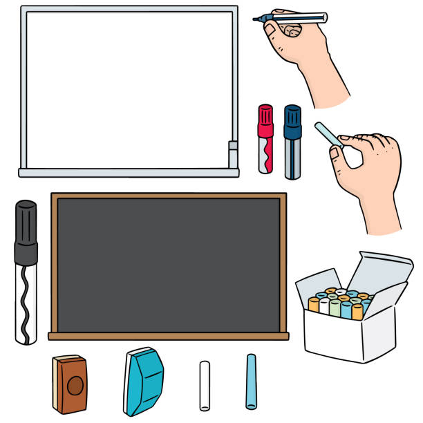 blackboard, whiteboard, chalk and whiteboard pen vector set of blackboard, whiteboard, chalk and whiteboard pen whiteboard marker stock illustrations