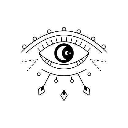 Blackwork mystic eye tattoo. Providence sight magic witchcraft symbol. Evil eye amulet geometric ornament. Esoteric sign