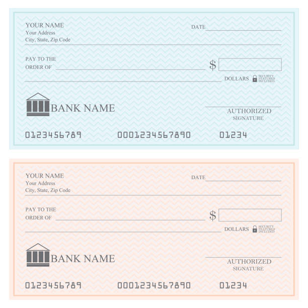 Blank bank checks or cheque book . Blank bank checks or cheque book on colored isolated on white background. check financial item stock illustrations