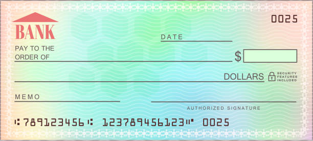 Blank bank multicolored check - Vector Blank bank multicolored check check financial item stock illustrations