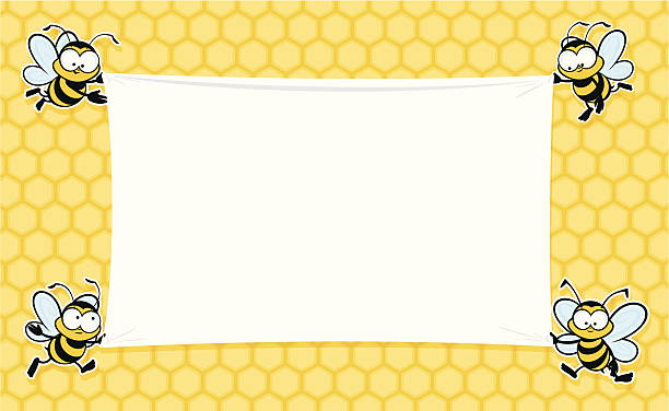 A blank banner decorated with bees Cute bees holding up a banner for your text. bee borders stock illustrations
