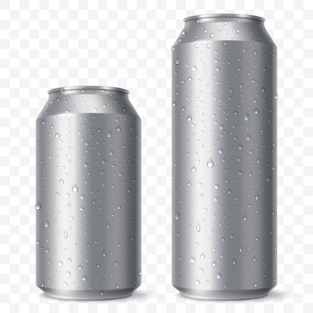 leeres bier kann mit kondensationströpfchen modelliert werden. kleine und aig aluminium-soda kann auf transparentem hintergrund isoliert werden. realistische getränkeverpackung. vektor eps 10. - dose stock-grafiken, -clipart, -cartoons und -symbole