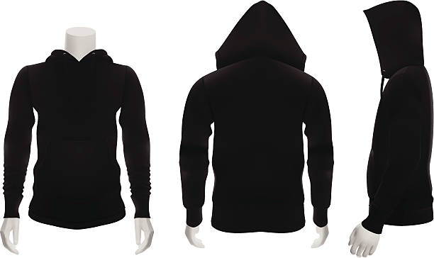 Blank Black Hoodie Perfect for mock ups Blank Black Hoodie worn by a manikin. Perfect for mock ups. hoodie stock illustrations