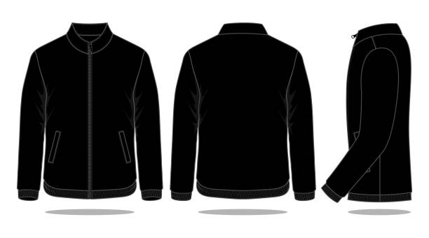 Blank Black Jacket Vector For Template Front , Back And Side Views jacket stock illustrations