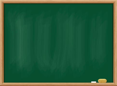 Blank blackboard with chalk and duster