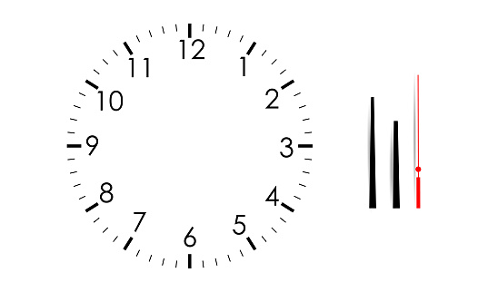 Blank clock face mock up with hour, minute and second hands