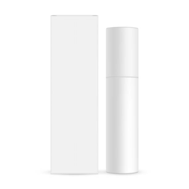 白い背景に分離された紙箱のモックアップが付いている白い化粧品のボトル - 化粧品点のイラスト素材／クリップアート素材／マンガ素材／アイコン素材