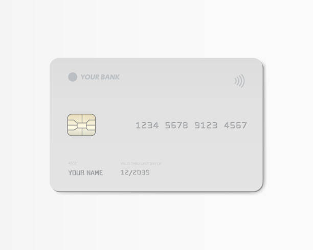 ilustraciones, imágenes clip art, dibujos animados e iconos de stock de maqueta de tarjeta de crédito o débito de plástico gris en blanco desde la vista frontal. ilustración vectorial. - credit card