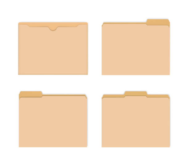 Blank manila file jackets with various cut tabs, vector mockup set Blank manila file jackets with various cut tabs, vector mockup. Flat document envelope for letter size paper, mock-up set. file folder stock illustrations