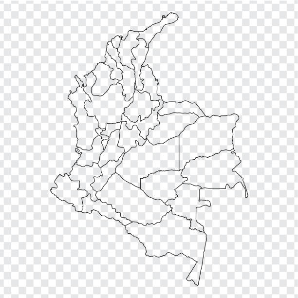 пустая карта колумбии. высокое качество карты колумбии с провинциями на прозрачном фоне для вашего веб-сайта дизайн, логотип, приложение, п� - колумбия stock illustrations