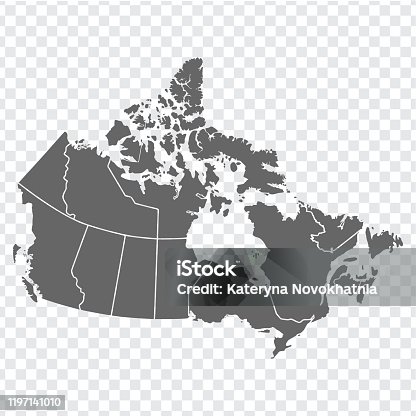 istock Blank map of Canada. High quality map of  Canada with provinces on transparent background for your web site design, logo, app, UI. America. EPS10. 1197141010