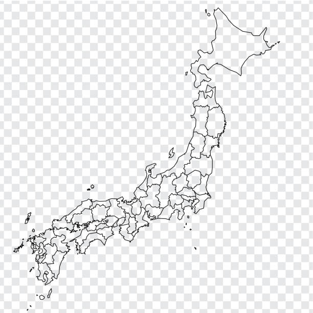 日本の空白の地図。あなたのウェブサイトのデザイン、ロゴ、アプリ、uiのための透明な背景上の州を持つ日本の高品質のマップ。アジア。eps10. - 九州点のイラスト素材／クリップアート素材／マンガ素材／アイコン素材