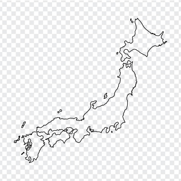 日本の白地図。透明な背景に細い線日本地図。株式ベクトル。フラットなデザイン。 - 日本地図点のイラスト素材／クリップアート素材／マンガ素材／アイコン素材