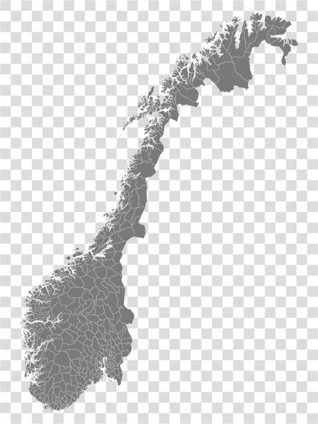 노르웨이의 빈지도. 노르웨이 지도의 지방 자치 단체. 웹 사이트 디자인, 로고, 앱, ui에 대한 투명한 배경에 노르웨이의 높은 상세한 회색 벡터지도. eps10. - norway stock illustrations