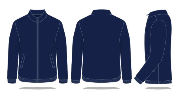 Blank Navy Blue Jacket Vector For Template Front , Back And Side Views jacket stock illustrations