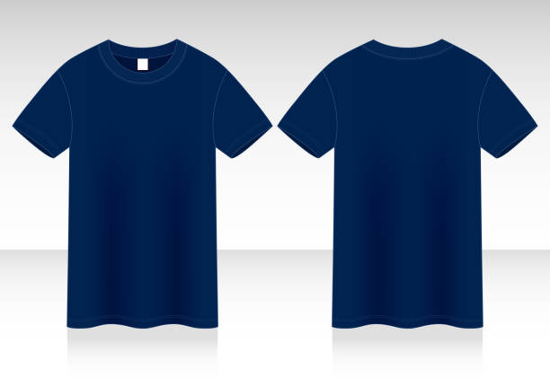 Blank Navy Blue T-Shirt Vector For Template Front And Back View shirt stock illustrations