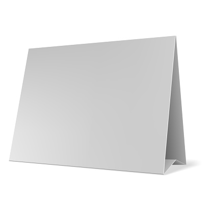 Blank paper table cards vector. Blank Table Tent isolated on grey background.