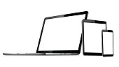 Laptop, tablet, phone mock up. Vector illustration for responsive web design.