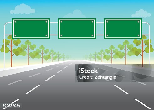 istock Blank road sign on highway. 592682064