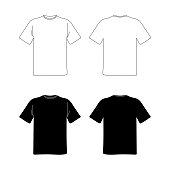 blank t shirt template. black and white vector image. flat illustration. front and back view mockup