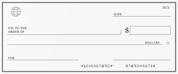 Blank template of the bank check. Checkbook cheque page with empty fields to fill. Blank template of the bank check. Checkbook cheque page with empty fields to fill paying bills stock illustrations
