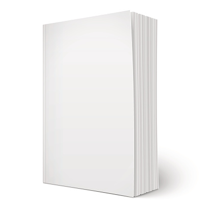 Blank vertical softcover book template with pages.