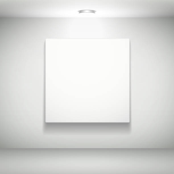 blank white picture on white wall vector blank white picture on white wall exhibition photos stock illustrations