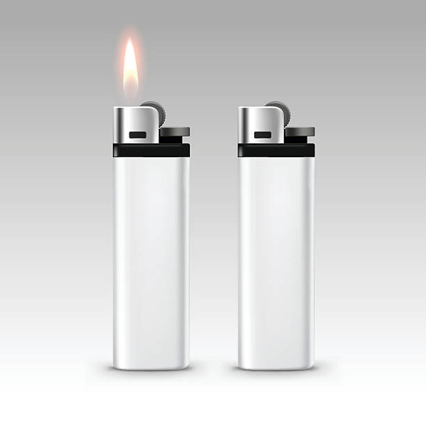 Blank White Plastic Lighters with Flame Isolated Vector Blank White Plastic Lighters with Flame Close up Isolated on White Background cigarette lighter stock illustrations