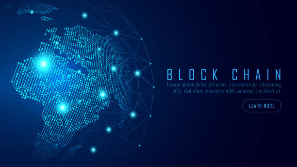 글로벌 연결 개념을 갖춘 블록체인 기술 - 블록체인 stock illustrations