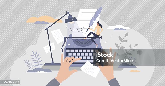 istock Blog author and creative literature writer and freelancer tiny person concept 1297165882