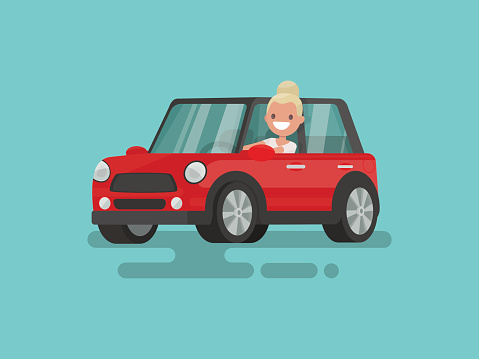 Blonde driving a car. Vector illustration