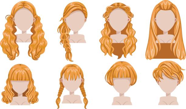 Blonde hair Blonde hair of woman  modern fashion for assortment. long hair, short hair, curly hair trendy haircut icon set. Easy to modify for print, web, interactive, mobile. isolated on white background. blond hair stock illustrations