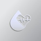 Blood donation, cardiogram paper style. Grey color vector background- Paper style vector icon