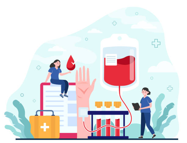 혈액 기증자 및 간호사 - 헌혈 stock illustrations