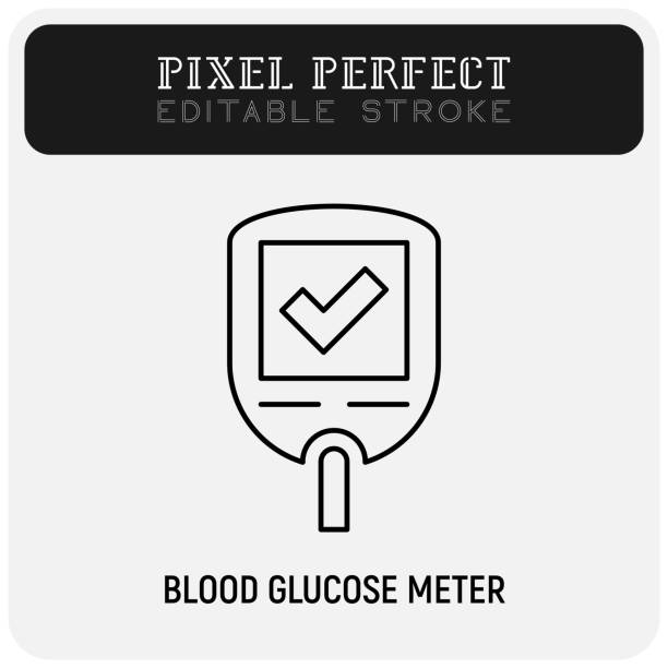Blood glucose meter with good result on screen. Glucometer with check mark. Normal level of sugar. Medical device for diabetes. Pixel perfect, editable stroke. Vector illustration. vector art illustration