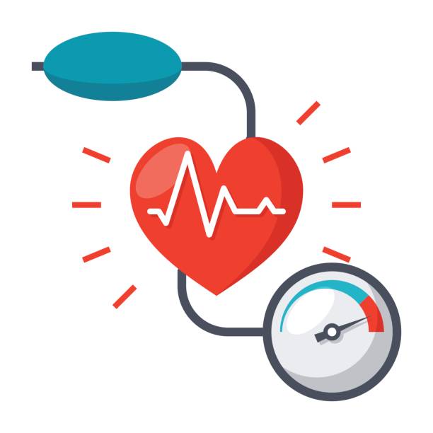 Blood Pressure Icon Blood pressure concept with blood pressure meter and heart, vector illustration in flat style blood pressure gauge stock illustrations