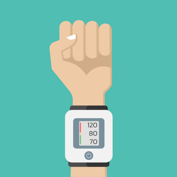 ilustrações, clipart, desenhos animados e ícones de conceito de medição da pressão arterial com monitor de braço e pressão arterial ou esfigmomanômetro. ilustração vetorial. - hipertensão