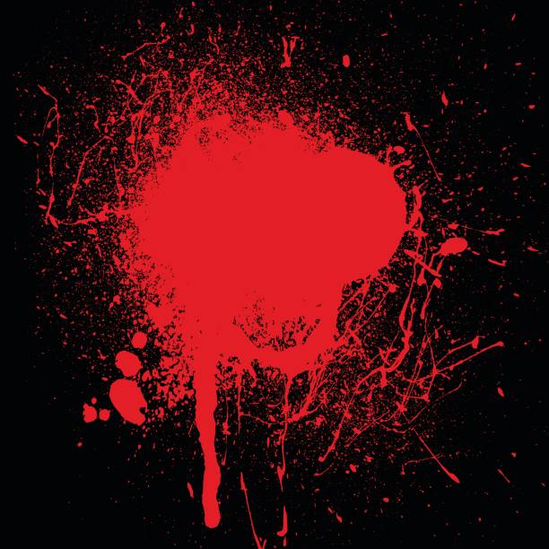 Blood splatter Halloween background with red blood splatter on black crime scene stock illustrations