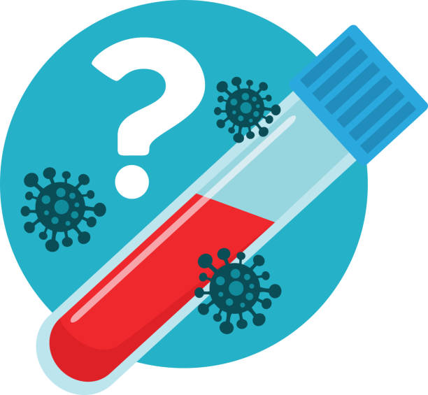 blood test for virus and infection A test tube in a medical test tube for a virus and infection and a question mark test tube stock illustrations