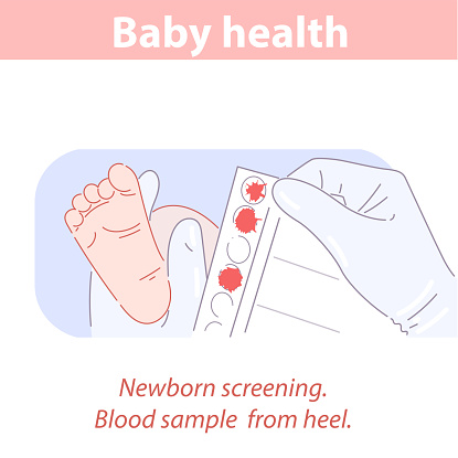 Blood test taken from heel of newborn baby.