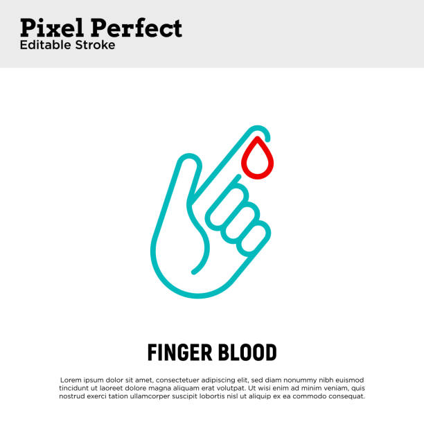 Blood test thin line icon. Diabetes. Blood droplet from finger. Diagnostics of sugar level. Pixel perfect, editable stroke. Vector illustration. vector art illustration