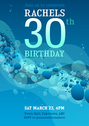 blue 30th birthday invitation