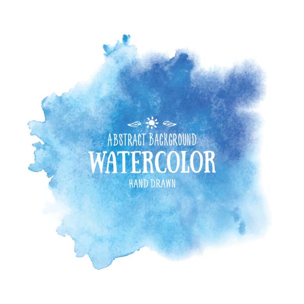 青の抽象的な水彩画の背景。手描き水彩の汚れ - 水彩点のイラスト素材／クリップアート素材／マンガ素材／アイコン素材