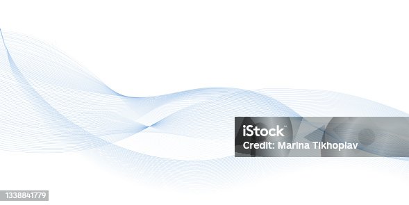 istock Blue air wave. Undulate wave lines with smooth color flow and synergy blend effect. Swoosh swirl, design element, isolated abstract curves on white background. Vector illustration. 1338841779