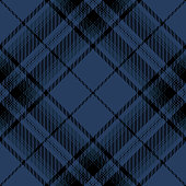 Blue and black Scottish tartan plaid seamless diagonal textile pattern background.